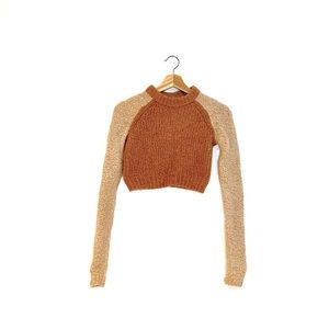 Aritzia Wilfred Free long-sleeve crop tops sweater in light brown and brown wool